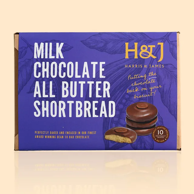 H&J Milk Chocolate All Butter Shortbread Biscuits, Case Of 8