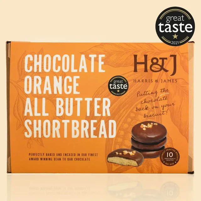 H&J Chocolate Orange All Butter Shortbread Biscuits, Case Of 8