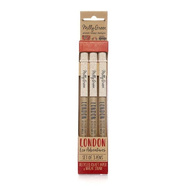 London Adventure Pens Set of 3 - Recycled Kraft Paper Straw