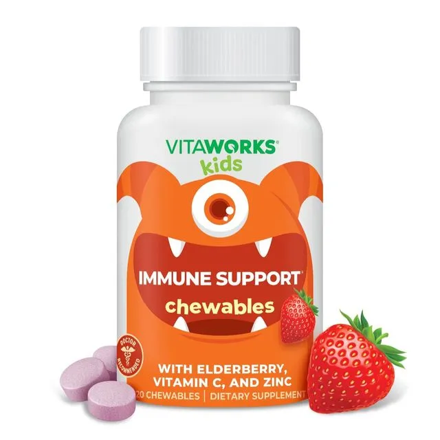 VitaWorks Kids Immune Support Chewables, Natural Strawberry Flavor - 120 Count