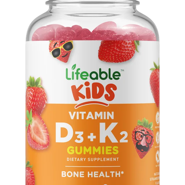 Lifeable Vitamin D3 + K2 Gummies for Kids - Great Tasting!, Natural Strawberry Flavor - 60 Count