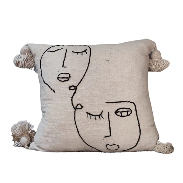 Berber Line Art Wool Pillow - 45x45cm DOuble Face