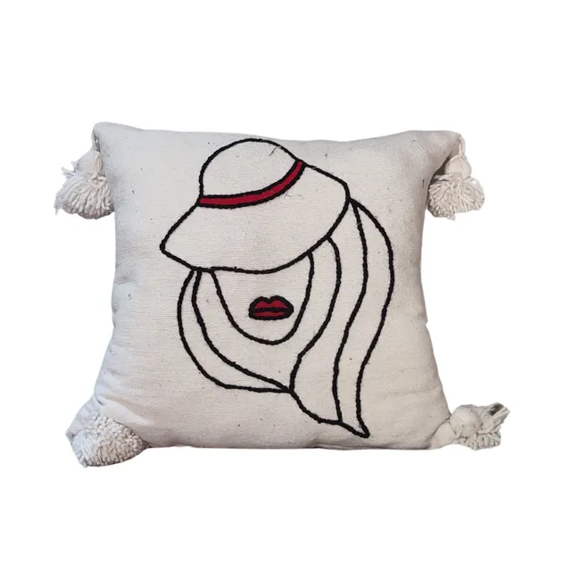 Berber Line Art Wool Pillow - 45x45cm The Lady