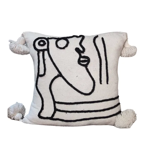Berber Line Art Wool Pillow - 45x45cm Eyeles Face