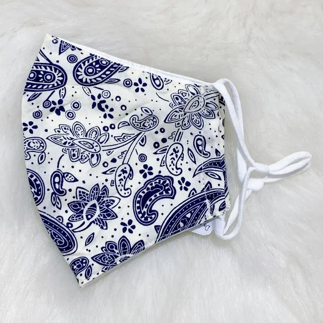 Fabric Mask, Paisley Fabric Mask in White