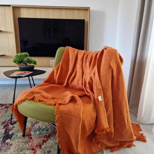 Chimera Twill Blanket with Linen, Burnt Orange Throw