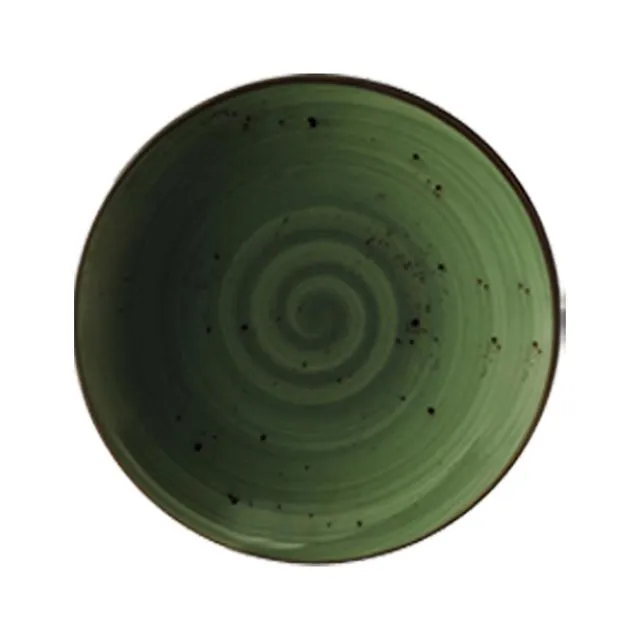 Ø 21 cm, Handmade Porcelain Pasta Bowl, Pistachio Green Colour, Pebble Style | Bascuda