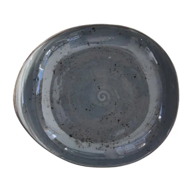 Handmade Porcelain Serving Plate & Platter - Cool Gray Pebble Series, 27 cm