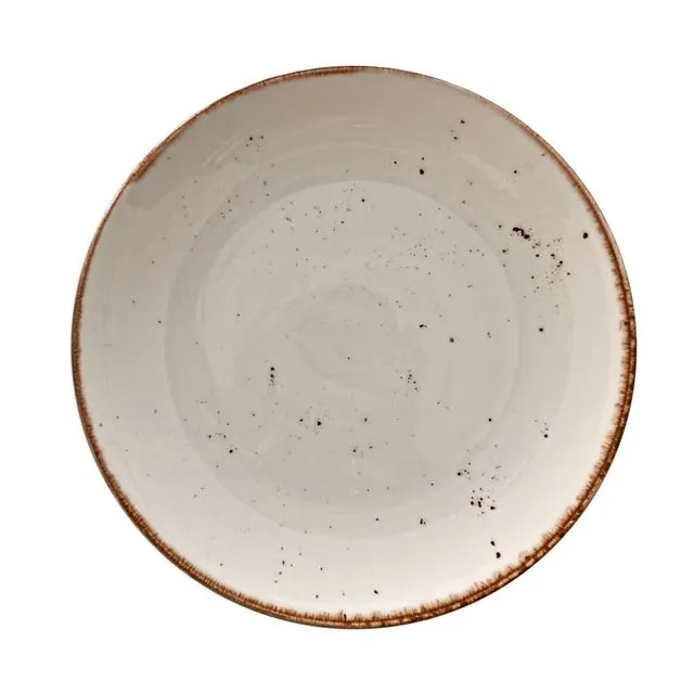 Handmade Porcelain Serving Plate & Platter - Marble White with Brown Line Pebble Series, Ø 23