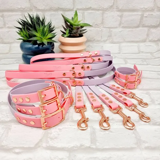 Waterproof Dog Collar & Lead Bundle - Lilac / Baby Pink