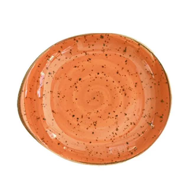 Handmade Porcelain Serving Plate & Platter - Orange Brown Pebble Series, 27 cm