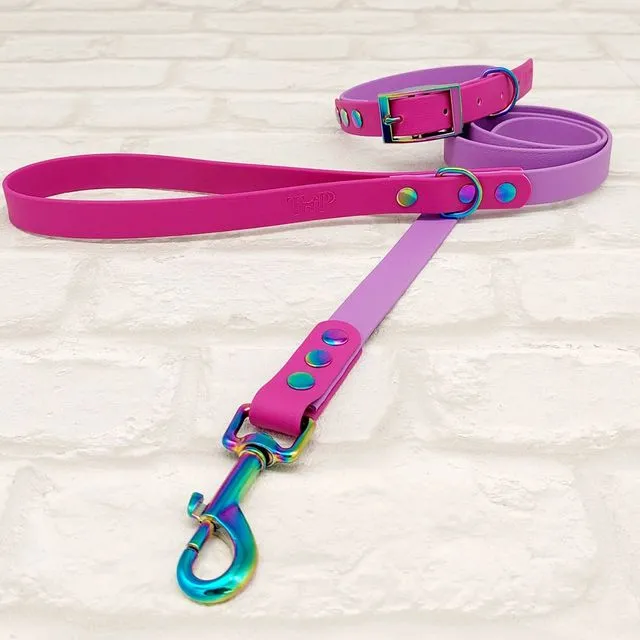 Waterproof Dog Collar & Lead Set - Amethyst / Pink Berry