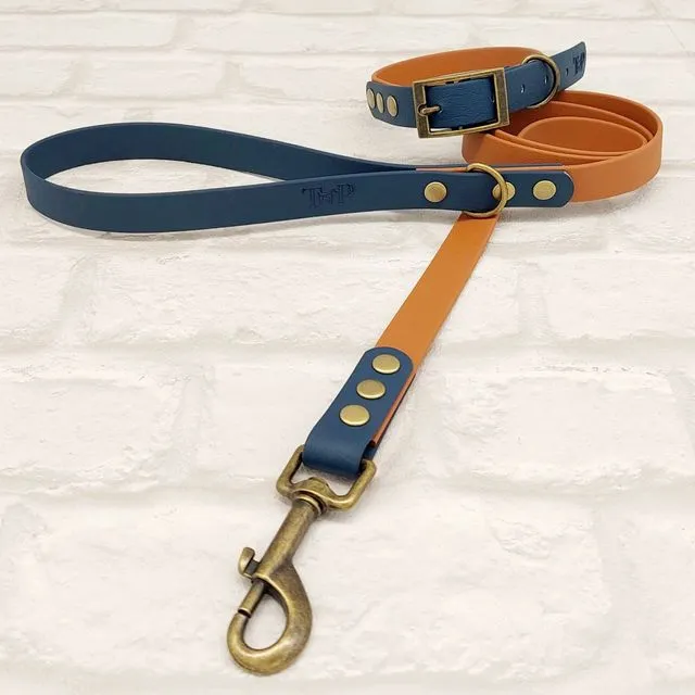Waterproof Dog Collar & Lead Set - Light Brown / Kerosene
