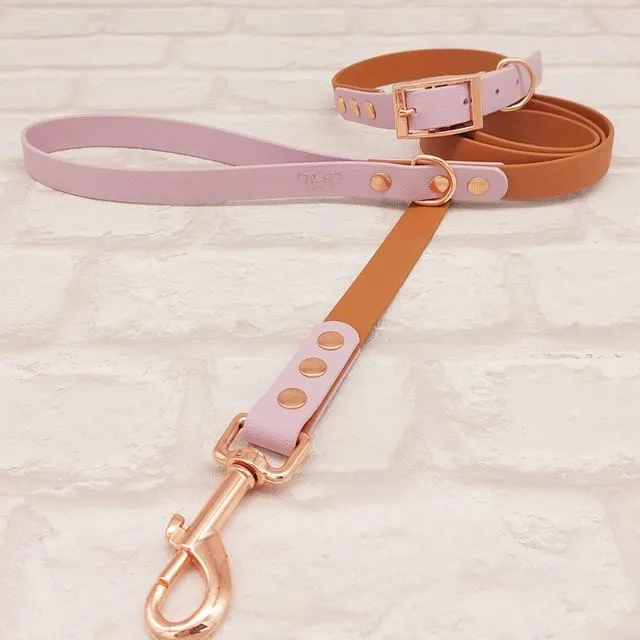Waterproof Dog Collar & Lead Set - Light Brown / Lilac