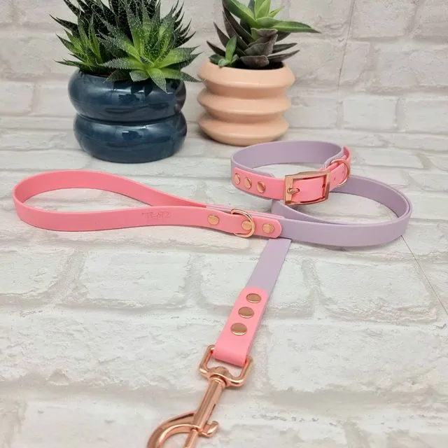 Waterproof Dog Collar & Lead Set - Lilac / Baby Pink
