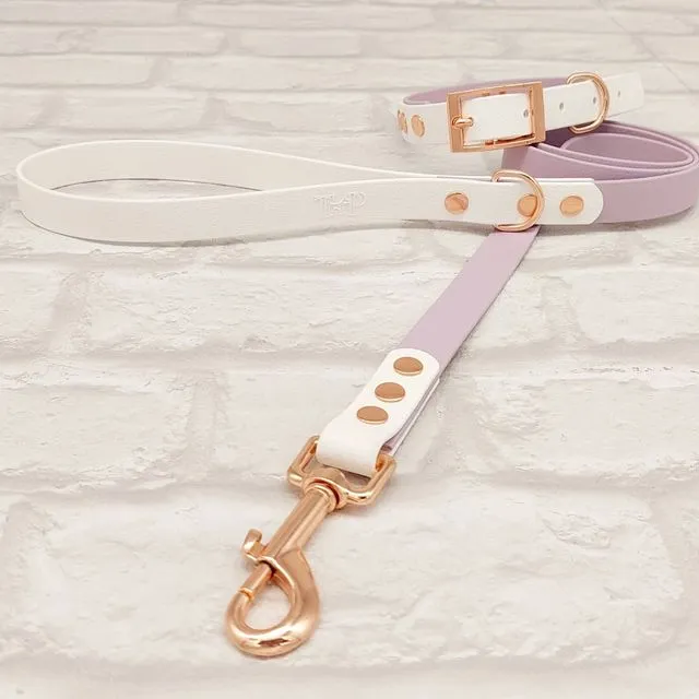 Waterproof Dog Collar & Lead Set - Lilac / White