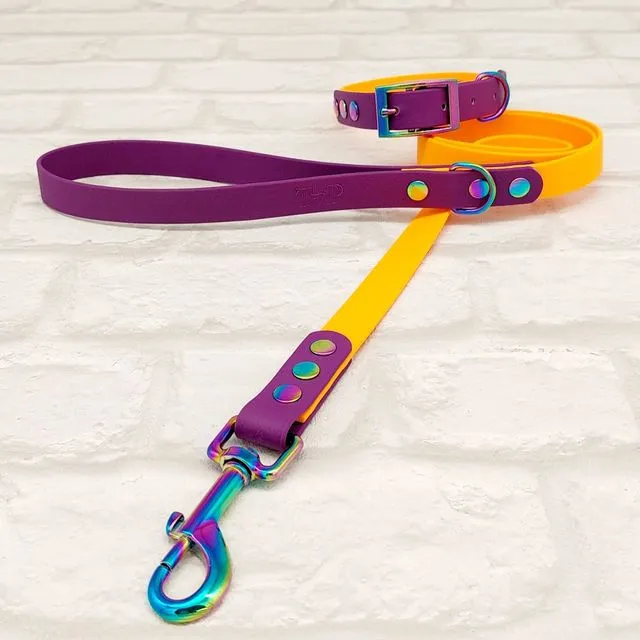 Waterproof Dog Collar & Lead Set - Peach / Warm Purple
