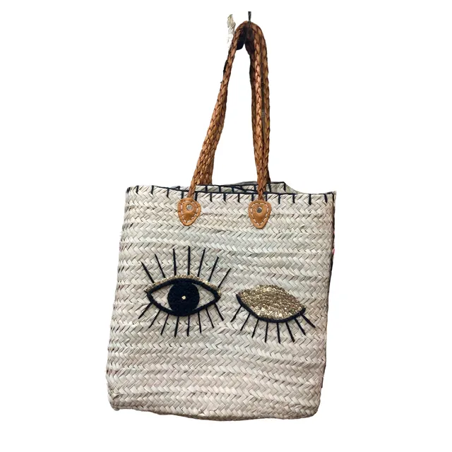 Large wink straw bag with sequins