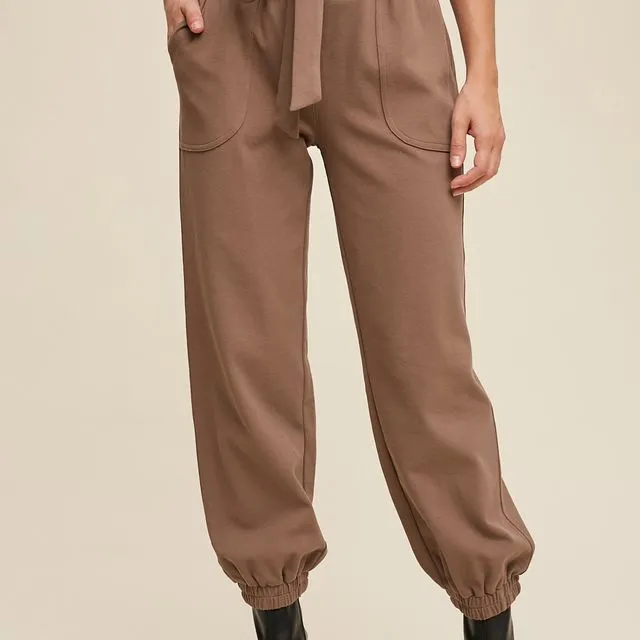 Cinched Tie Paper Bag Waist Jogger Pants - (LILP0246 ~ MOCHA)