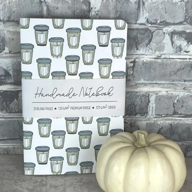 Pumpkin Spice Pattern - White Cover - Handmade Notebook - A5-ish size - Premium Paper