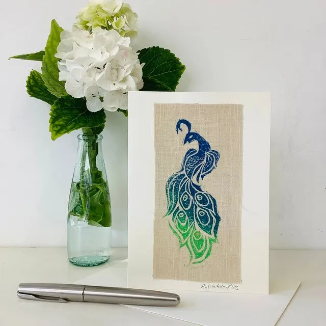 Blue Peacock greeting card