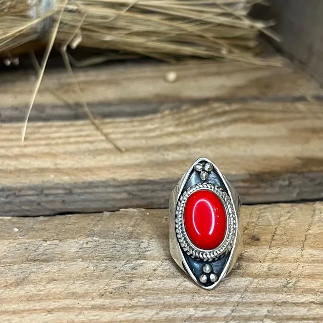 925 Silver Oval Coral Ring