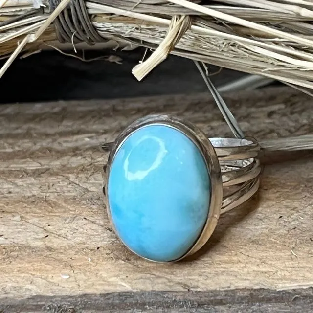 925 Silver Larimar 3 Banded Ring Size 8