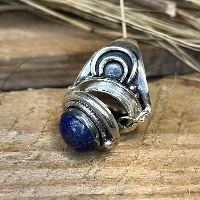 925 silver Lapis lazuli Open Top Ring Round size 7