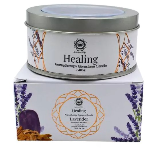 Green Tree Gemstone Candle Healing Lavender 70g
