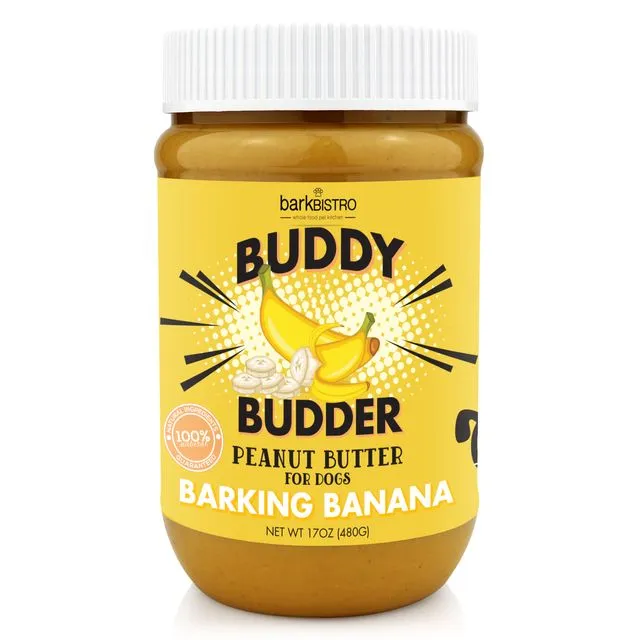 Dog Peanut Butter, Barkin Banana BUDDY BUDDER, 100% all natural peanut butter treat