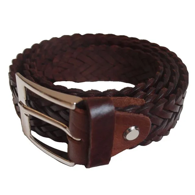 Braided Brown Leather Belt Pack of 3