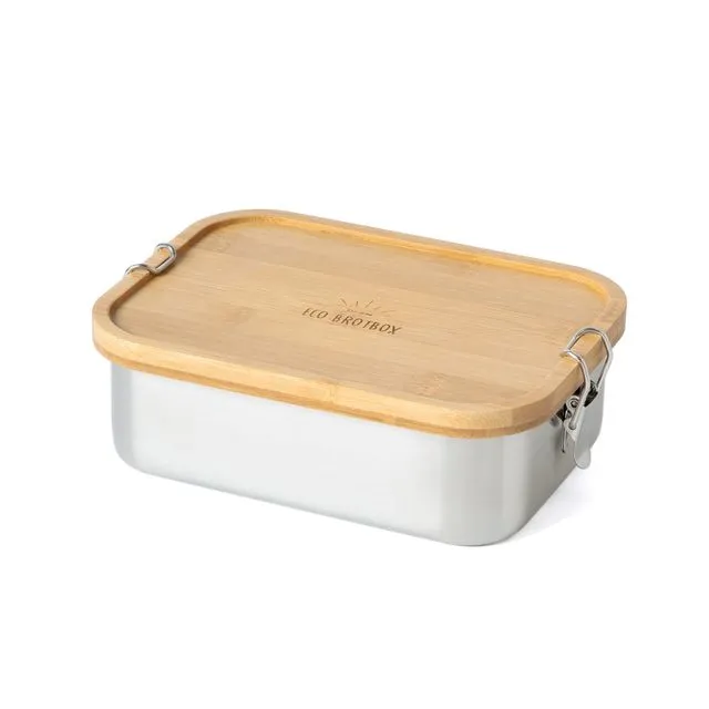 Bento Classic + Bamboo Edition - Single-layer stainless steel lunchbox, leak-proof with bamboo lid (1.1L)