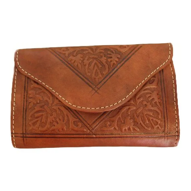 Small Embossed Leather Tri-Fold Purse