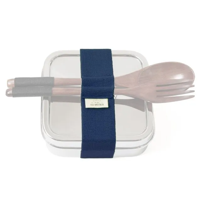 Elastic band with openings for cutlery (M) Blue - Elastic band made of natural rubber and cotton, with cutlery holder