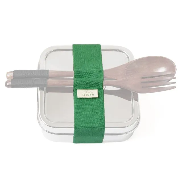 Elastic band with openings for cutlery (M) Green - Elastic band made of natural rubber and cotton, with cutlery holder