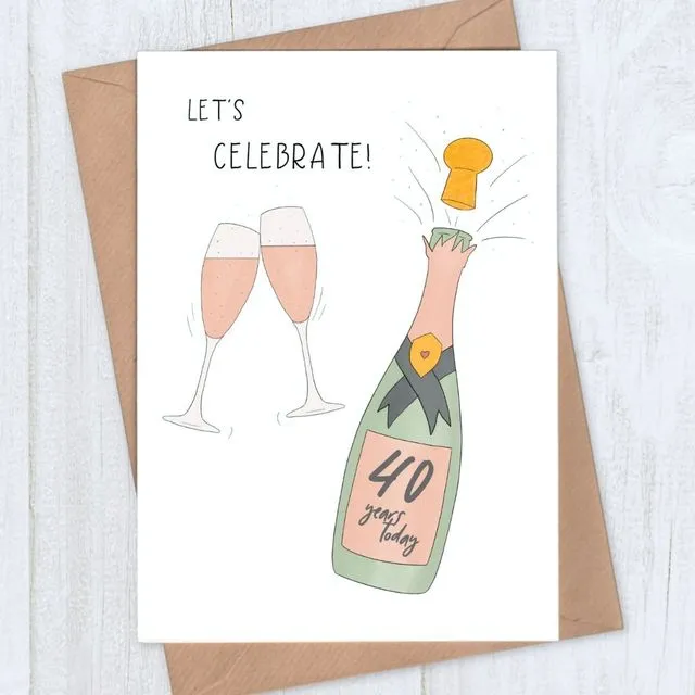 Champagne Celebrate 40th Birthday Card