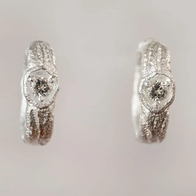 White Topaz Gemstone Silver Branch Hoop Earrings