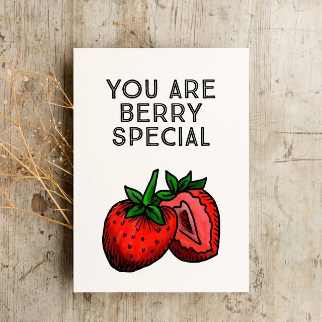 Funny Strawberry Love Blank Card | You Are Berry Special | Strawberry Pun Love Blank Card