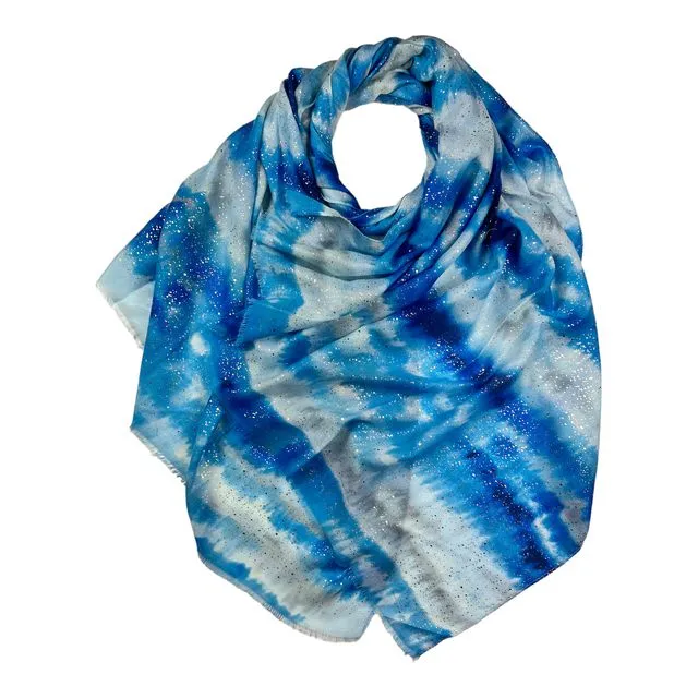 Abstract brush strokes print on medium weight scarf blue
