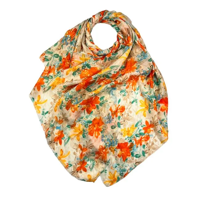 Lily flower print scarf in yellow