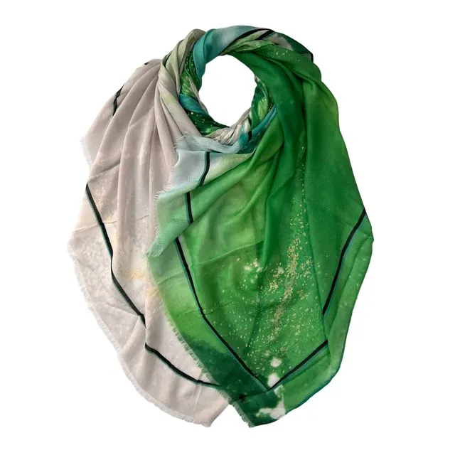 Ocean weave printed scarf with golden and silver patches in green