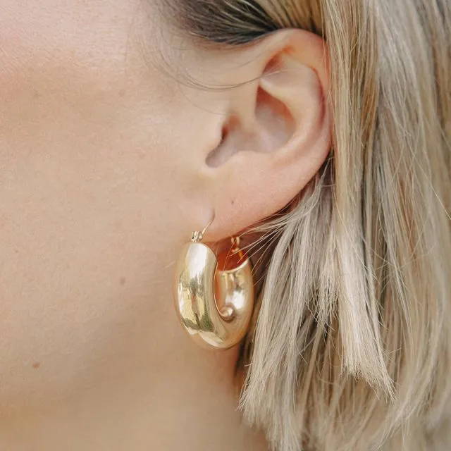 Gold Bold Hoop Earrings, Waterproof