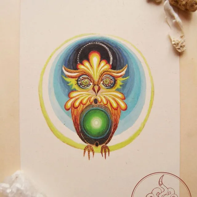 Art Print, Moon Owl, Watercolor