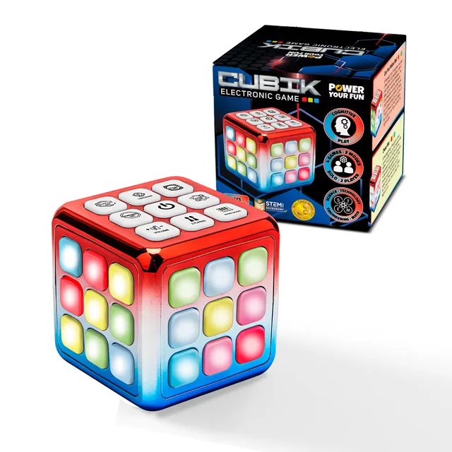 Power Your Fun Cubik 5 in 1 STEM Memory LED Game Cube - Multi-color Metallic