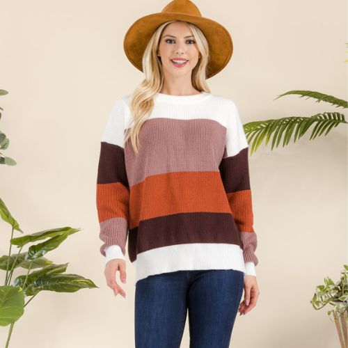 Plus Size Fall color pullover knit sweater -Pack of 6 -CI-10013