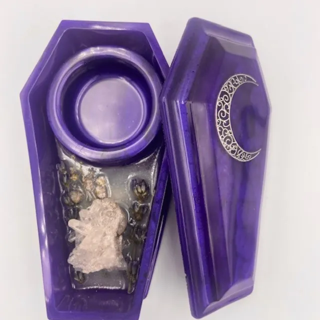 Spiritual Coffin Tea Light Candle Holder- Clear Quartz
