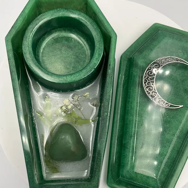 Spiritual Coffin Tea Light Candle Holder- Green Aventurine