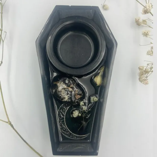 Spiritual Tealight Coffin Candle Holder- Black Onyx