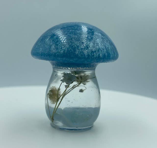 Mini Mushroom Keychains with Embedded Spiritual Crystals, Aquamarine