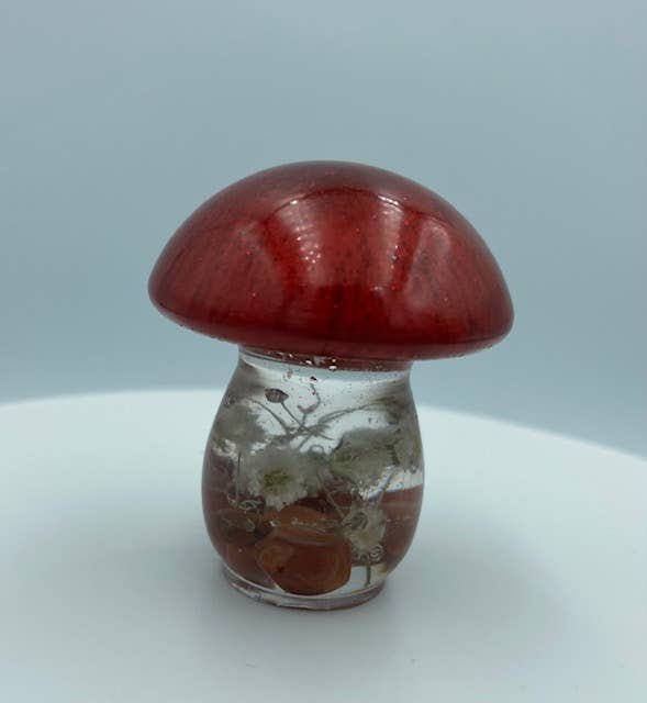 Mini Mushroom Keychains with Embedded Spiritual Crystals, Red Jasper